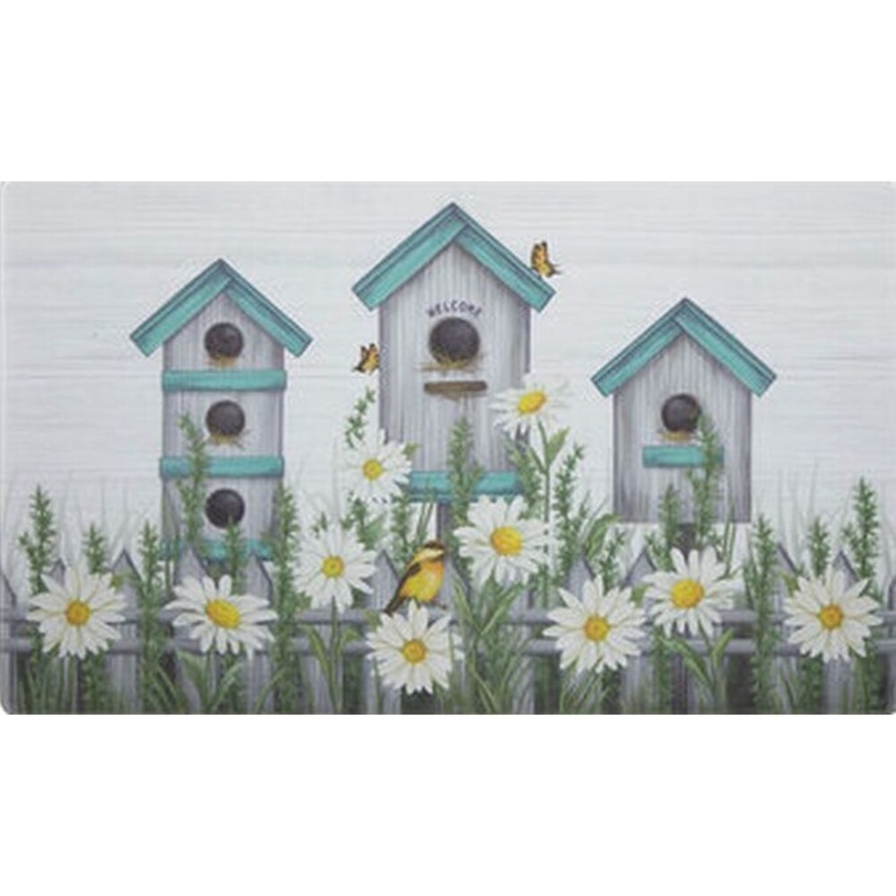 ANTI-FATIGUE NON SLIP FLOOR PVC FOAM MAT(18"x30")DAISIES FLOWERS & BIRDHOUSES,HL